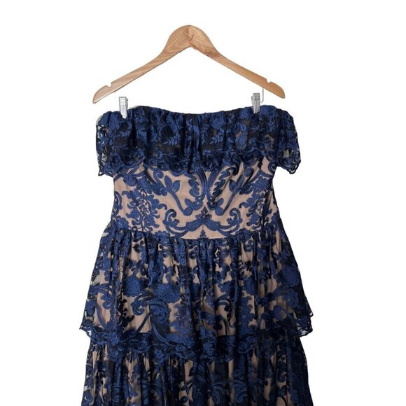 ML Monique Lhuillier Midnight Lace Strapless Tiered Evening Gown Formal Dress 14 - Picture 4 of 8